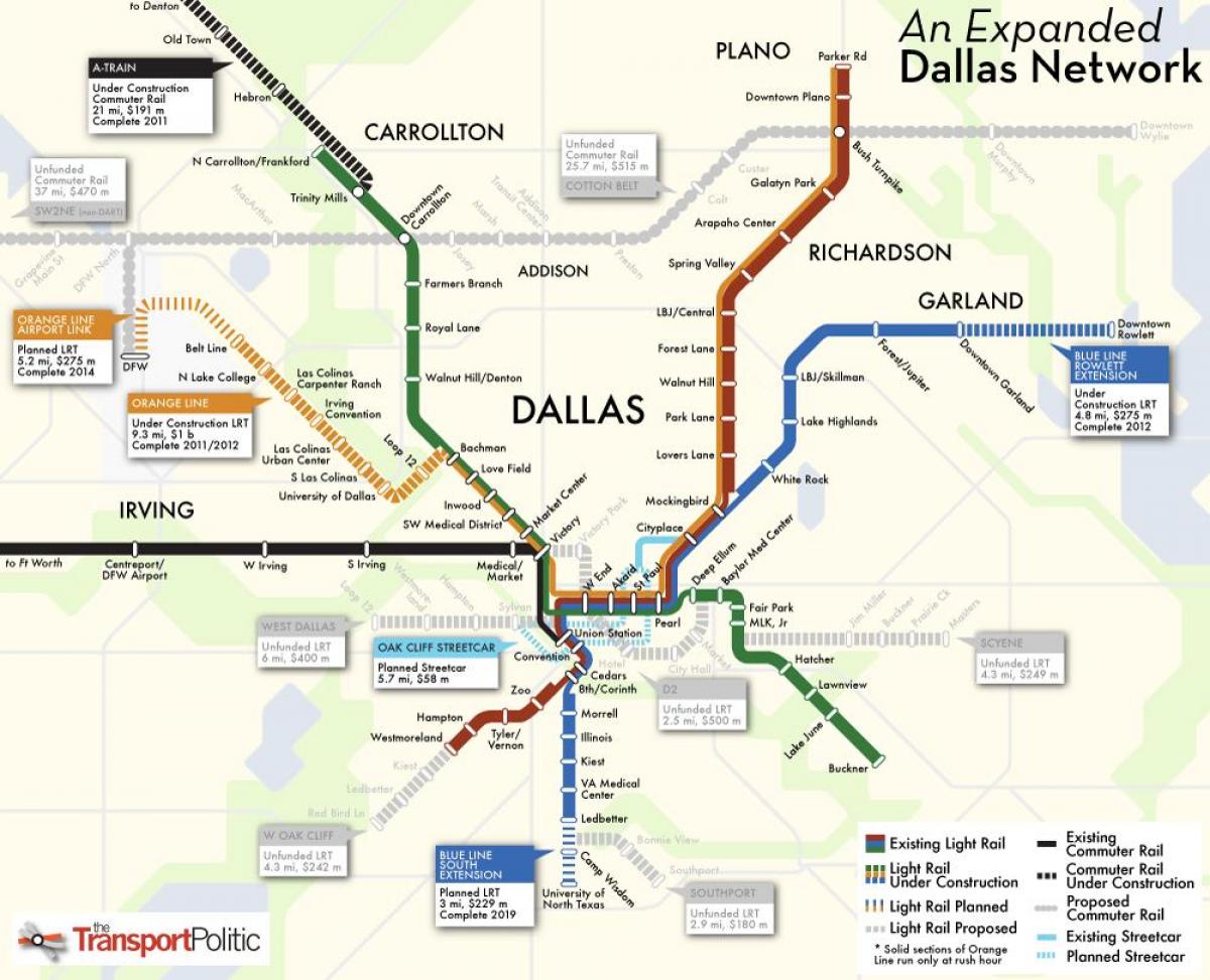 Dallas მატარებელი სისტემა რუკა
