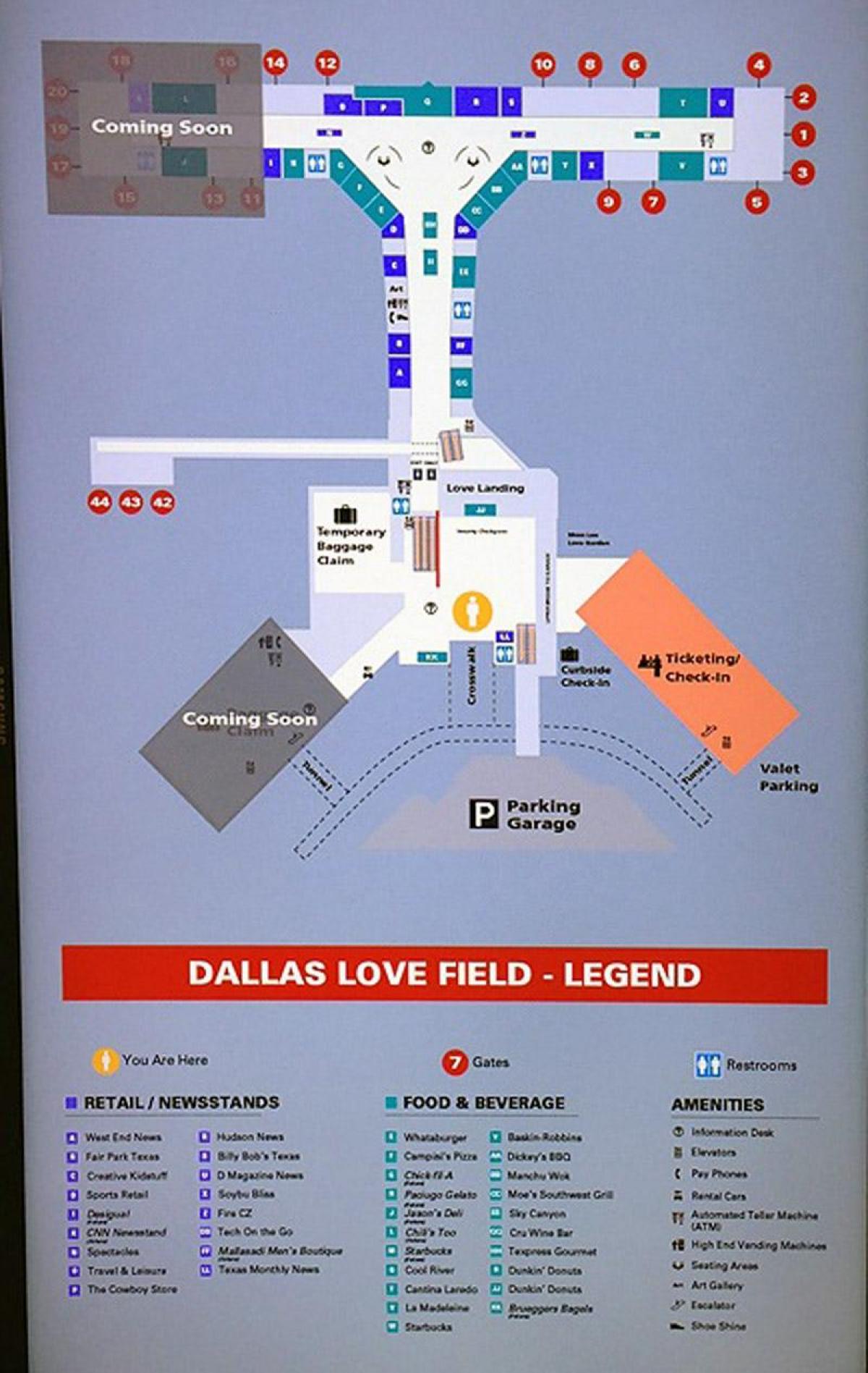 Dallas სიყვარული სფეროში აეროპორტის რუკა