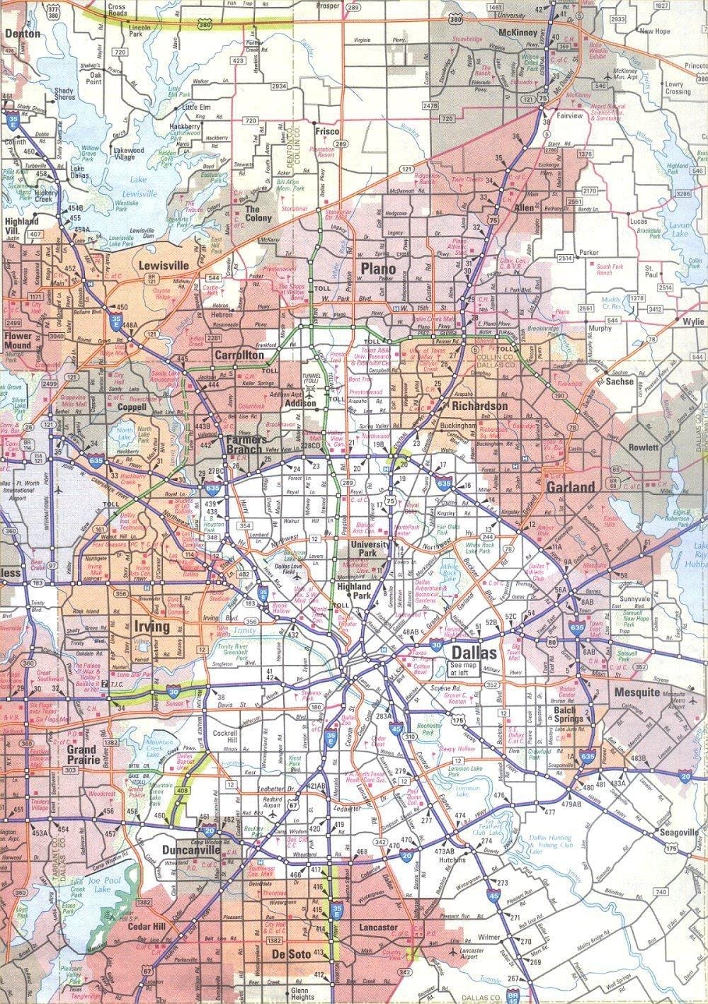 რუკა Dallas, Texas ფართი