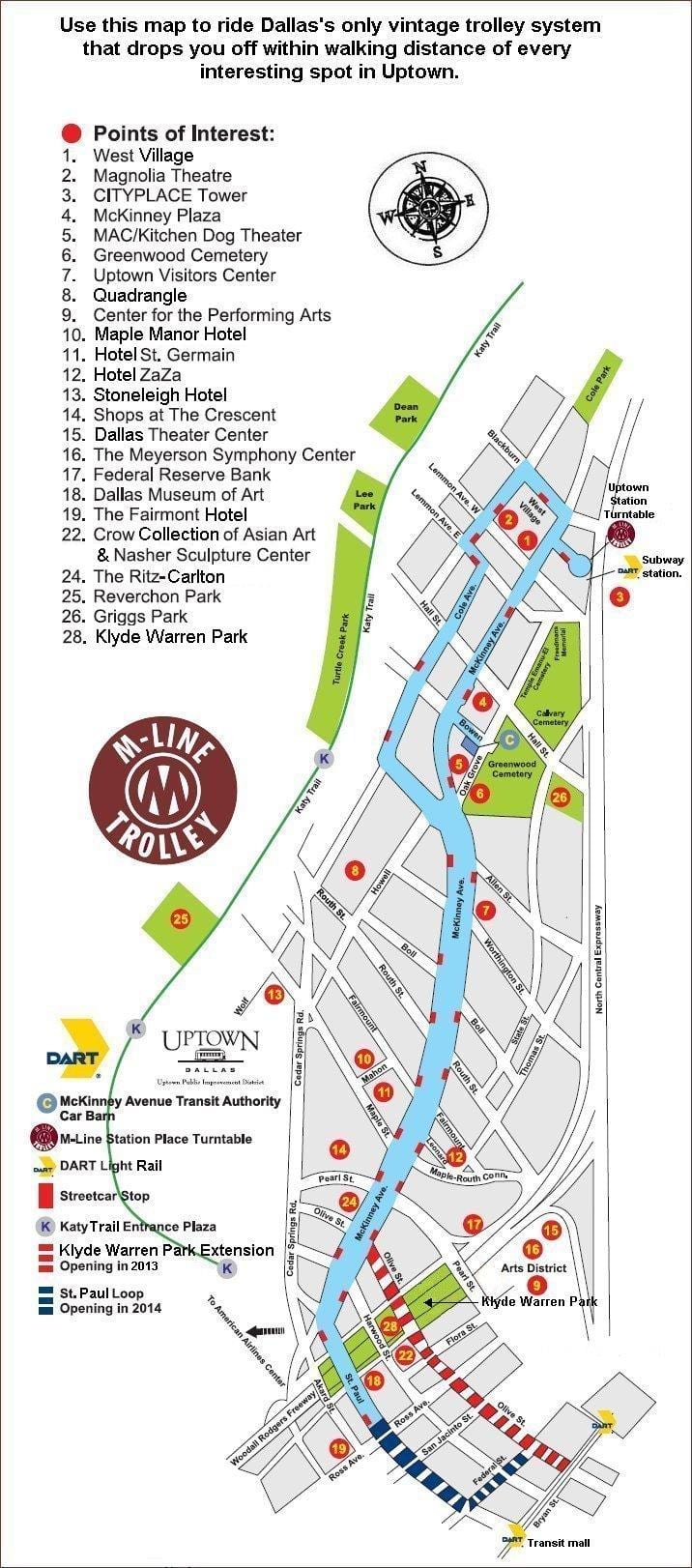 რუკა Dallas trolley