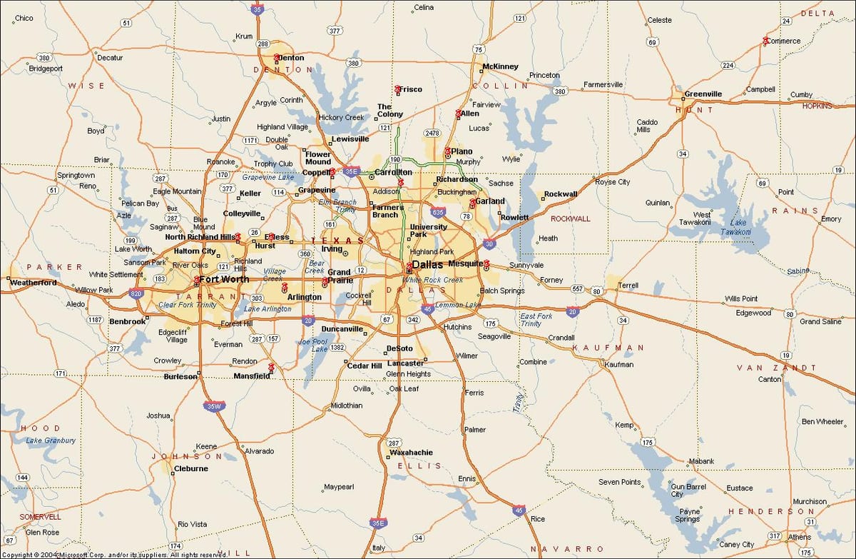 Dallas Fort Worth metroplex რუკა
