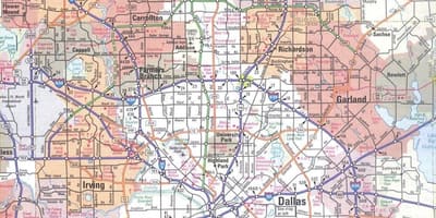 რუკა Dallas, Texas ფართი